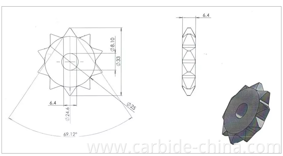 drawing of 10 points carbide tip for stone working